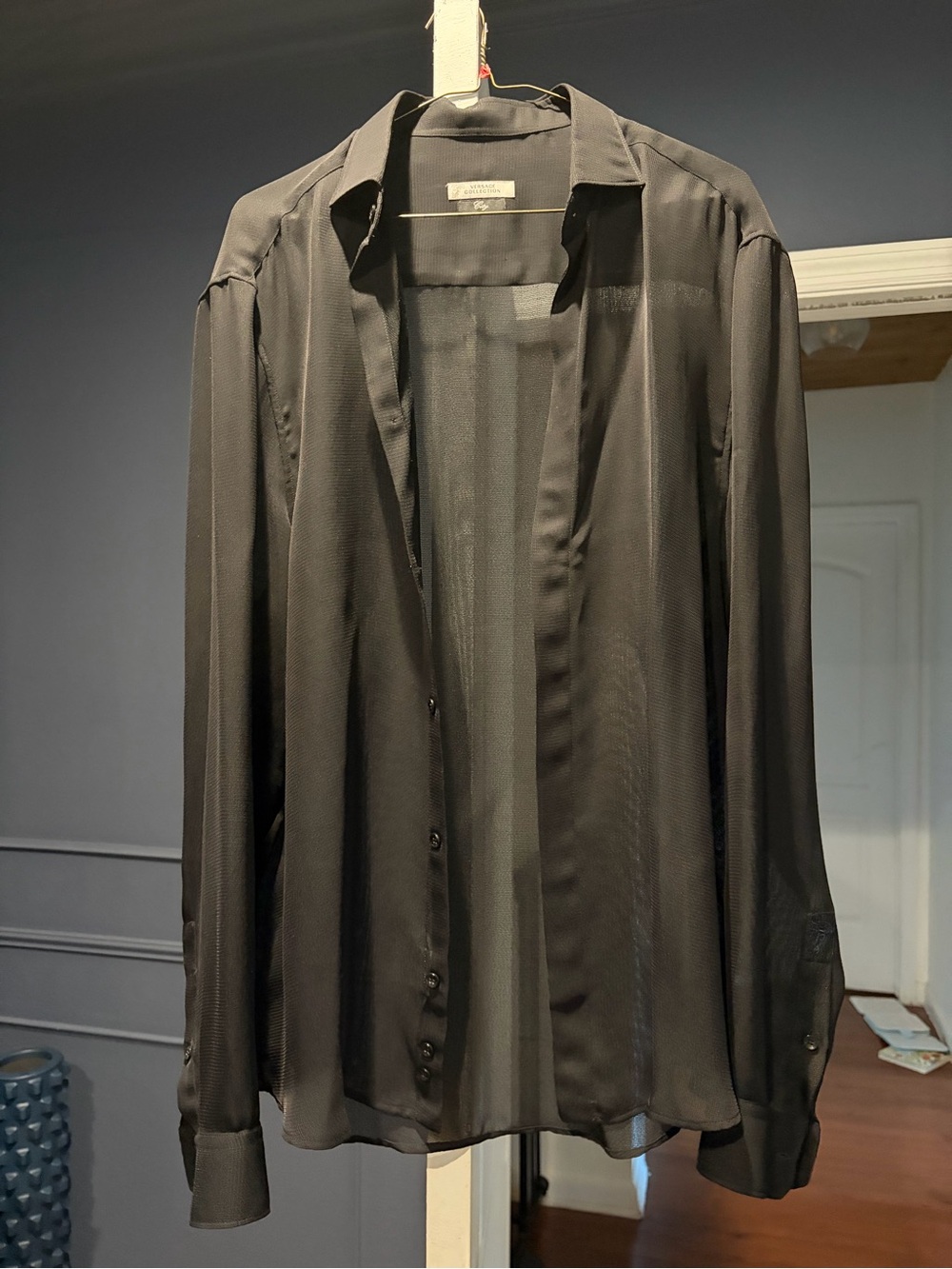 Versace Men's Black Sheer Long-Sleeve Button Shirt